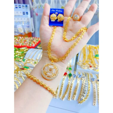 Bộ trang sức 4 món dây chuyền kết mắt trái tim cam - đá xanh đỏ trắng cho nữ 176k 3