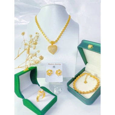 Bộ trang sức 4 món dây chuyền kết mắt trái tim cam - đá xanh đỏ trắng cho nữ 176k 5