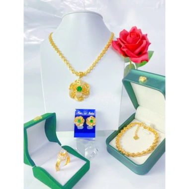 Bộ trang sức 4 món dây chuyền kết mắt trái tim cam - đá xanh đỏ trắng cho nữ 176k 6