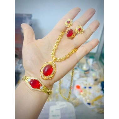 Bộ trang sức 4 món dây chuyền kết mắt trái tim cam - đá xanh đỏ trắng cho nữ 176k 9