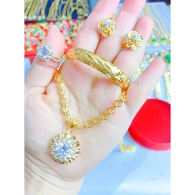 Bộ trang sức 4 món dây chuyền kết mắt trái tim cam - đá xanh đỏ trắng cho nữ 176k 10