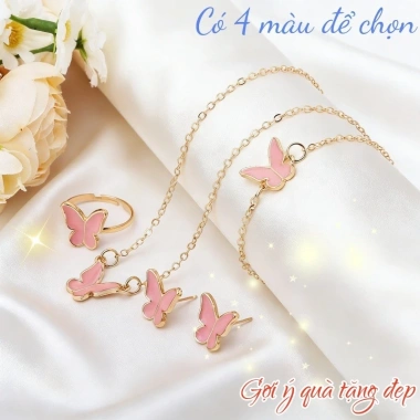 Bộ Trang Sức Bướm Thanh Lịch - Vòng Cổ, Bông Tai, Vòng Tay - Quà Tặng Nữ Sinh Nhật, Lễ Tình Nhân - Chỉ 35.000 VND