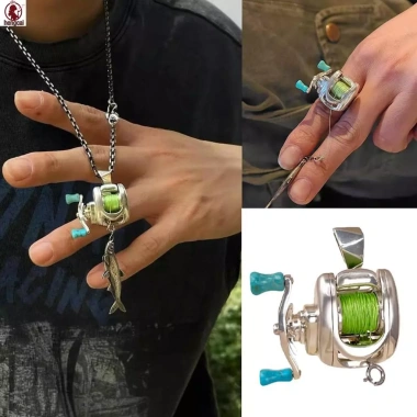 Bộ Trang Sức Câu Cá Quay Reel Dây Chuyền Vòng Cổ Móc Khóa Quà Tặng Người Yêu