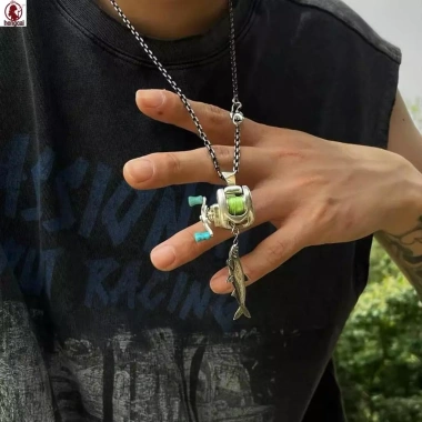 Bộ Trang Sức Câu Cá Quay Reel Dây Chuyền Vòng Cổ Móc Khóa Quà Tặng Người Yêu