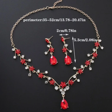 Bộ trang sức cô dâu thả nước - Kim cương giả sáng bóng, bông tai và vòng cổ choker vàng 2