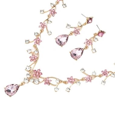 Bộ trang sức cô dâu thả nước - Kim cương giả sáng bóng, bông tai và vòng cổ choker vàng 8