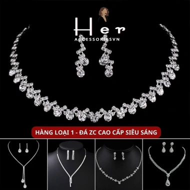 Bộ trang sức đá cao cấp Her – Set dây chuyền bông tai ZC tiệc, giá 44.100₫