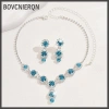 Bộ Trang Sức Đỏ/Xanh/Bạc - Vòng Cổ, Vòng Tay, Bông Tai Zircon Pha Lê - Giá chỉ 88.770₫