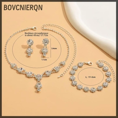 Bộ Trang Sức Đỏ/Xanh/Bạc - Vòng Cổ, Vòng Tay, Bông Tai Zircon Pha Lê - Giá chỉ 88.770₫