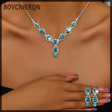 Bộ Trang Sức Đỏ/Xanh/Bạc - Vòng Cổ, Vòng Tay, Bông Tai Zircon Pha Lê - Giá chỉ 88.770₫