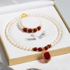Bộ Trang Sức Ngọc Trai Khóa Bạc 925 10ly Đá Đỏ Lớn Ngọc Trai Trường Thịnh