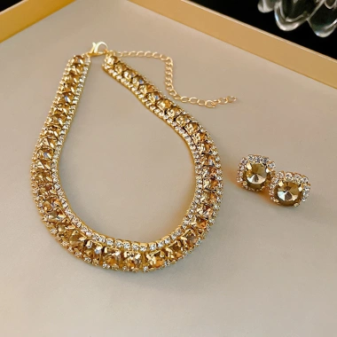 Bộ trang sức nữ dây chuyền & bông tai hình vuông kim cương nhẹ - Thiết kế hiện đại, quà tặng 80k
