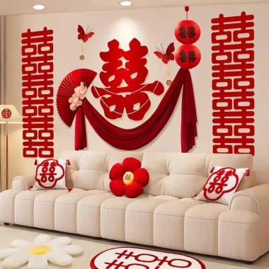 Bộ Trang Trí Phòng Cưới Rèm Voan Chữ Hỷ Lớn Đỏ - Quà Tặng Đám Cưới Giá 90.000đ 7