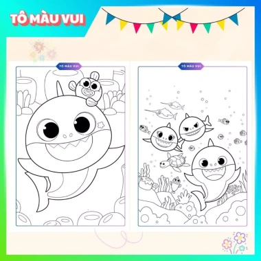 Bộ tranh tô màu Baby Shark giấy dày A4/A5 - Đồ chơi giáo dục, phát triển ca hát cho bé yêu - Giá ưu đãi 39.200₫ 6