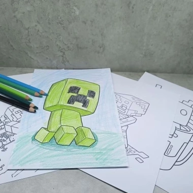 Bộ tranh tô màu Minecraft cho bé 15/25/50 tờ, giấy A6‑A5‑A4 80gsm, giảm 23% còn 12.000₫