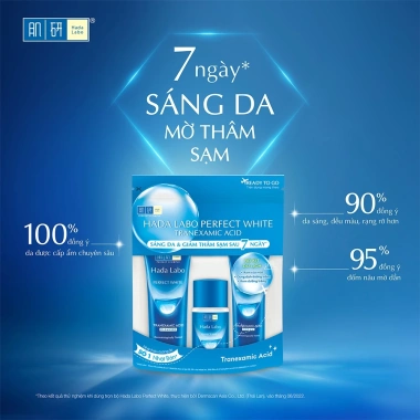 Bộ travel Hada Labo Perfect White Tranexamic Acid: sữa rửa mặt 15g + lotion 20ml + kem dưỡng 12g, 84.000 VND