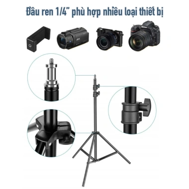 Bộ tripod 3 chân cao 2m kẹp điện thoại remote Bluetooth giá ưu đãi 144.000 VND