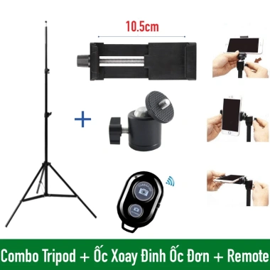 Bộ tripod 3 chân cao 2m kẹp điện thoại remote Bluetooth giá ưu đãi 144.000 VND