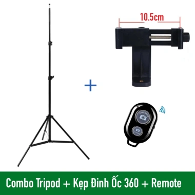 Bộ tripod 3 chân cao 2m kẹp điện thoại remote Bluetooth giá ưu đãi 144.000 VND