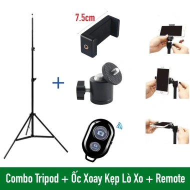 Bộ tripod 3 chân cao 2m kẹp điện thoại remote Bluetooth giá ưu đãi 144.000 VND 10 Bộ tripod 3 chân cao 2m kẹp điện thoại remote Bluetooth giá ưu đãi 144.000 VND 10