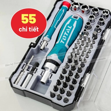Bộ tua vít đa năng Total 31-55 chi tiết thép CRV, cầm tay đảo chiều, 128.700₫
