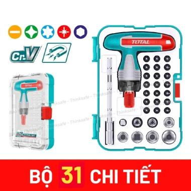 Bộ tua vít đa năng Total 31-55 chi tiết thép CRV, cầm tay đảo chiều, 128.700₫