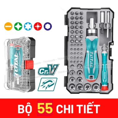 Bộ tua vít đa năng Total 31-55 chi tiết thép CRV, cầm tay đảo chiều, 128.700₫