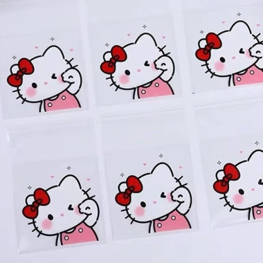 Bộ túi kiếng tự dính 7x7cm Kitty hồng 10/20/50 chiếc - Đựng bánh kẹo, thun cột tóc, quà tặng nhỏ xinh, giảm còn 25k 6