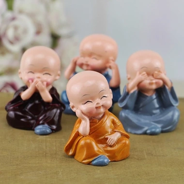 Bộ Tượng Chú Tiểu Hòa Thượng Tứ Không Ruffo Phong Thủy 4 Tư Thế - Trang Trí Xe Hơi, Bàn Làm Việc 30.000 3