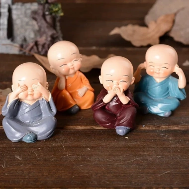 Bộ Tượng Chú Tiểu Tứ Không Cổ Đeo Vòng Hạt Phật Phong Thủy 4 Tư Thế Trí Xe Hơi 52.000đ 2