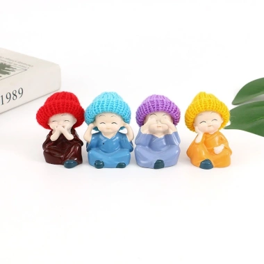 Bộ Tượng Chú Tiểu Tứ Không Cổ Đeo Vòng Hạt Phật Phong Thủy 4 Tư Thế Trí Xe Hơi 52.000đ 6