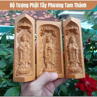 Bộ Tượng Tam Thánh Gỗ Hoàng Dương Mini, Du Lịch, Đi Làm, Trang Nghiêm, Giá 200k