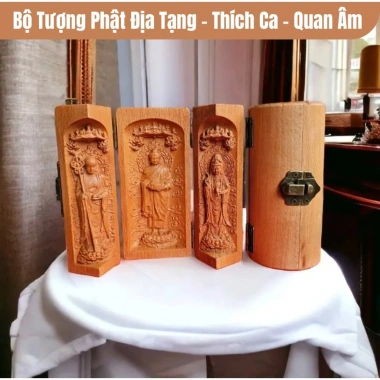 Bộ Tượng Tam Thánh Gỗ Hoàng Dương Mini, Du Lịch, Đi Làm, Trang Nghiêm, Giá 200k