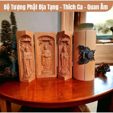 Bộ Tượng Tam Thánh Gỗ Hoàng Dương Mini, Du Lịch, Đi Làm, Trang Nghiêm, Giá 200k