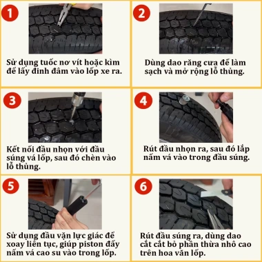 Bộ Vá Nấm Xe Không Ruột - Vá Lốp Ô Tô, Xe Máy Không Cần Tháo, Giá chỉ 465.000₫
