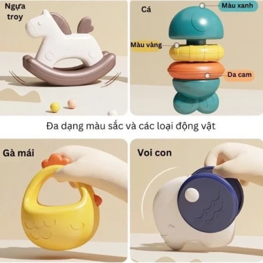 Bộ Vali Gặm Nướu 10 Món Xúc Xắc Lục Lạc Nhựa ABS Cao Cấp An Toàn Tặng Hộp Đựng Bé 4