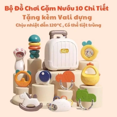 Bộ Vali Gặm Nướu 10 Món Xúc Xắc Lục Lạc Nhựa ABS Cao Cấp An Toàn Tặng Hộp Đựng Bé 10