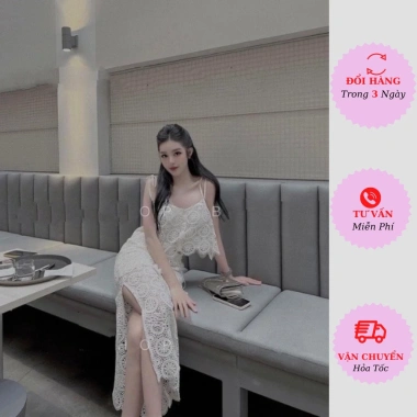 Bộ váy 2 dây ren trắng đi biển dự tiệc cưới, ôm body tiểu thư bánh bèo 231,200₫