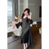 Bộ Váy Ngủ Hai Dây và Áo Choàng Lụa Tay Lông Xẻ Ngực Dài Chảnh QC Xíu Sleepwear 2