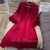Bộ Váy Ngủ Hai Dây và Áo Choàng Lụa Tay Lông Xẻ Ngực Dài Chảnh QC Xíu Sleepwear 10