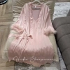 Bộ Váy Ngủ Hai Dây và Áo Choàng Lụa Tay Lông Xẻ Ngực Dài Chảnh QC Xíu Sleepwear 13