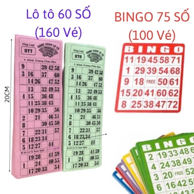 Bộ Vé Lô tô 60 số - Thẻ Bingo 75 số - Vé Dò Loto Tết Vui, Máy Loto Bingo Gỗ 44.499