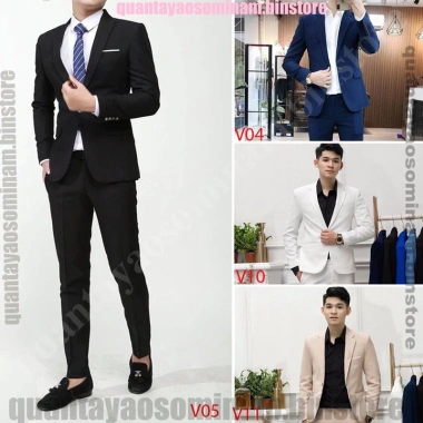 Bộ vest Hàn Quốc 1 áo + 1 quần, chất vải tuyết mưa tây, sang trọng, trẻ trung, tặng bong lúa, cavat, 2 quần sịp - Giá chỉ 721.270₫