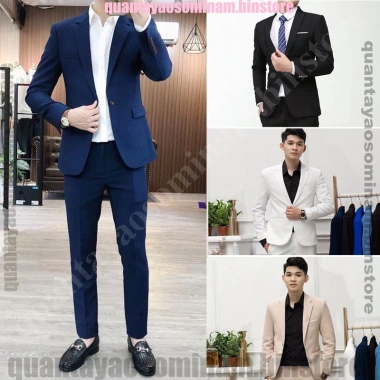 Bộ vest Hàn Quốc 1 áo + 1 quần, chất vải tuyết mưa tây, sang trọng, trẻ trung, tặng bong lúa, cavat, 2 quần sịp - Giá chỉ 721.270₫