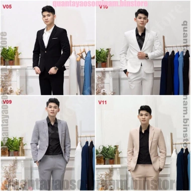 Bộ vest Hàn Quốc 1 áo + 1 quần, chất vải tuyết mưa tây, sang trọng, trẻ trung, tặng bong lúa, cavat, 2 quần sịp - Giá chỉ 721.270₫