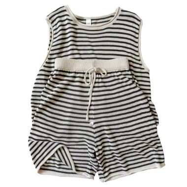 Bộ vest lụa mỏng cho bé trai, bé gái, áo + quần short sọc 5 điểm, sành điệu mùa hè