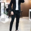 Bộ vest nam xanh than, bông lúa, cavat, 2 quần sịp - vest chú rể công sở, chất vải đẹp không nhăn không xù 2