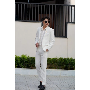 Bộ vest nam xanh than, bông lúa, cavat, 2 quần sịp - vest chú rể công sở, chất vải đẹp không nhăn không xù 4
