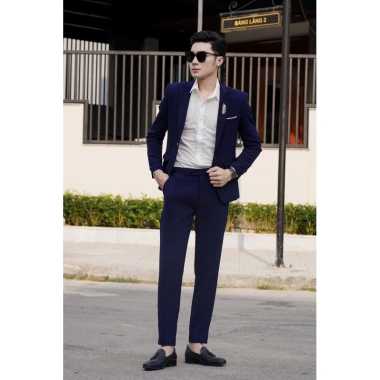 Bộ vest nam xanh than, bông lúa, cavat, 2 quần sịp - vest chú rể công sở, chất vải đẹp không nhăn không xù 5