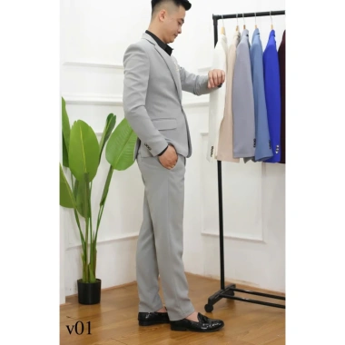 Bộ vest nam xanh than, bông lúa, cavat, 2 quần sịp - vest chú rể công sở, chất vải đẹp không nhăn không xù 7